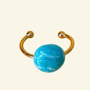 Elegant Gold and Blue round turquoise Adjustable Ring